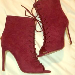 Burgundy tie up booties